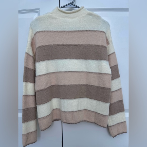 Striped Beige and Cream Women's Sweater - Picture 4 of 8
